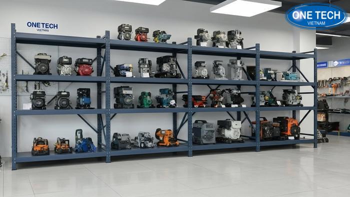 Dự án kệ trưng bày máy móc thực tế của OneTech Thanh Hóa Hình ảnh thực tế dự án lắp đặt kệ trưng bày máy móc của Kệ siêu thị Thanh Hóa