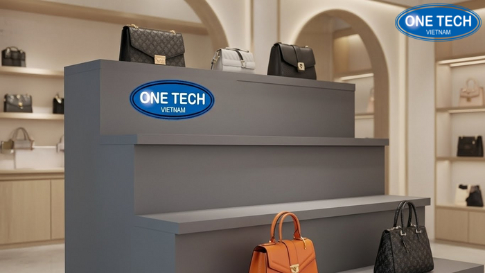 Kệ bậc thang tạo phân lớp trưng bày túi xách
