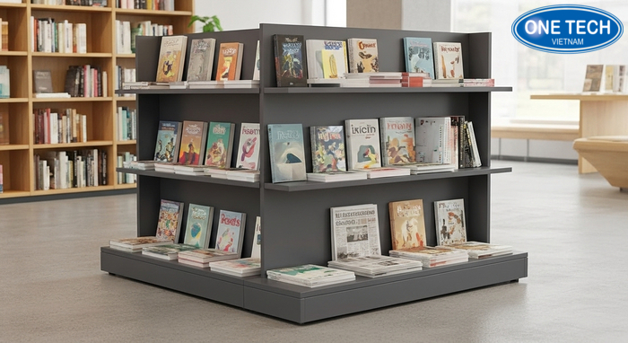 Kệ đứng đơn sát tường trưng bày sách theo danh mục