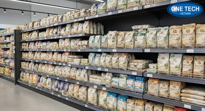 So sánh khu trưng bày gạo trước và sau khi dùng kệ trưng bày gạo