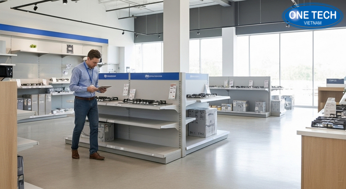 Khảo sát thiết kế kệ trưng bày bếp gas Khảo sát mặt bằng để thiết kế kệ trưng bày bếp gas tối ưu lối đi