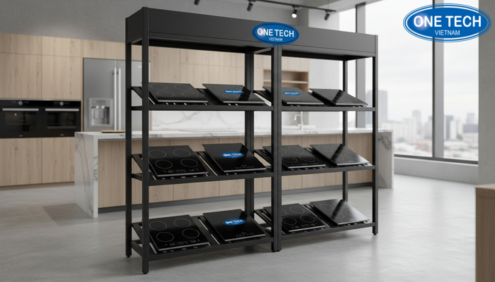 Mẫu kệ đứng nhiều tầng trưng bày bếp từ