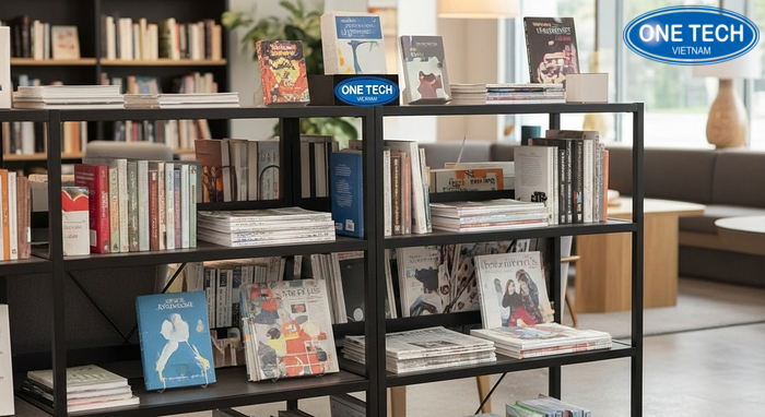 Sản phẩm kệ trưng bày tạp chí và kệ sách báo do OneTech cung cấp