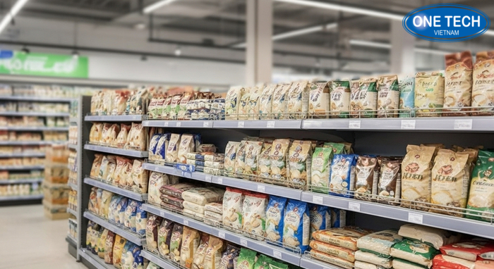 Mockup 2D đơn giản minh họa phương án bố trí khu trưng bày gạo trong cửa hàng