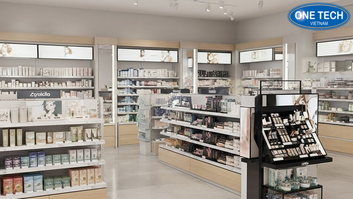 Sơ đồ bố trí kệ trưng bày trong cửa hàng mỹ phẩm tối ưu luồng di chuyển của khách hàng