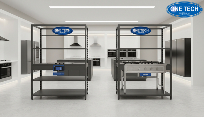 So sánh trực quan kệ trưng bày bếp từ và kệ trưng bày bếp gas