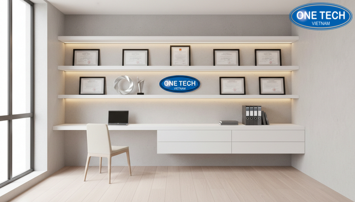 Kệ trưng bày bằng khen âm tường tại Thanh Hóa Kệ âm tường trưng bày bằng khen cho văn phòng nhỏ, tối ưu diện tích