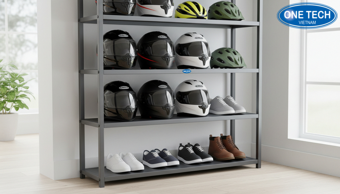 Kệ đa năng để mũ bảo hiểm kết hợp kệ giày giúp tiết kiệm diện tích