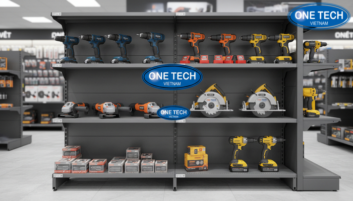 Kệ trưng bày dụng cụ cầm tay đa năng Kệ đa năng trưng bày máy khoan và nhiều dụng cụ cầm tay khác