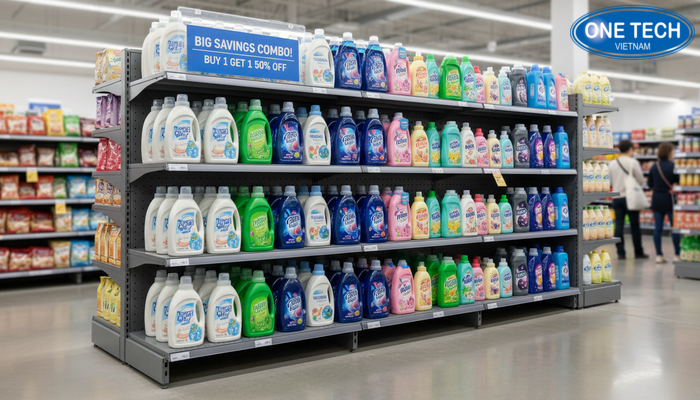 Kệ đầu dãy trưng bày nước giặt Kệ đầu dãy trưng bày nước giặt khuyến mãi tại siêu thị