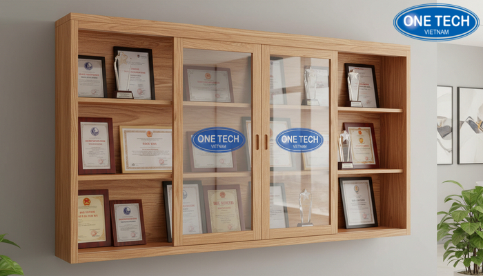 Mẫu kệ trưng bày bằng khen được ưa chuộng tại Thanh Hóa Kệ trưng bày bằng khen gỗ thông tự nhiên kết hợp kính cường lực