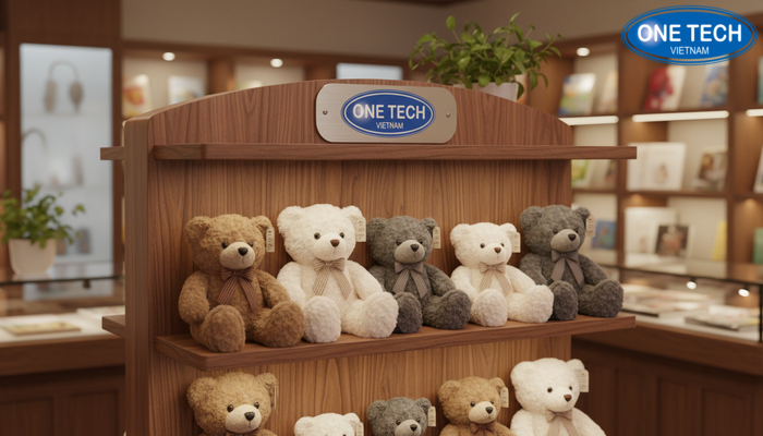 Ke go trung bay gau bong trong khong gian am cung sang trong