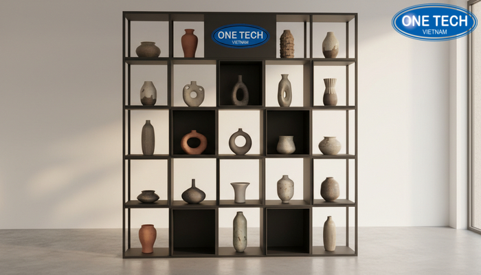 Kệ hộp đứng trưng bày gốm sứ Mẫu kệ hộp đứng chia ô trưng bày đồ gốm sứ gọn gàng