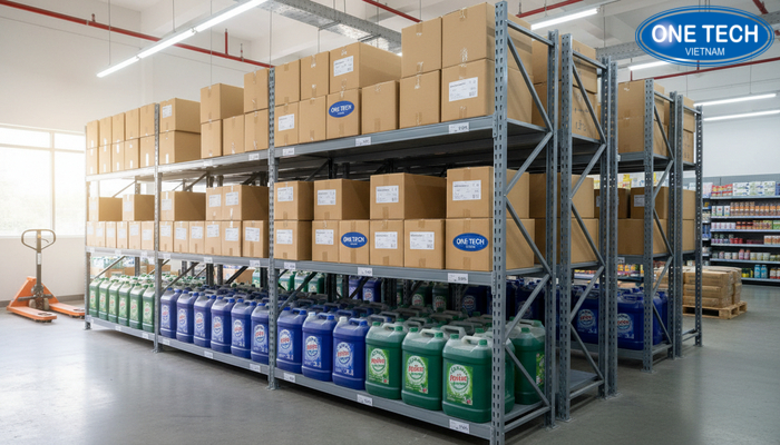 Kệ kho cho nước giặt Kệ kho để can nước giặt dự trữ và thùng hàng