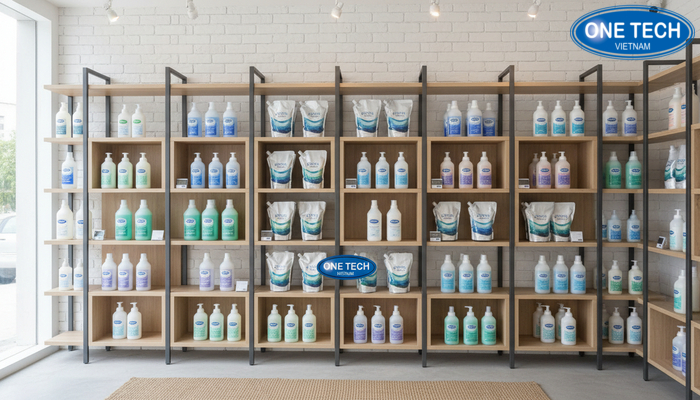 Kệ lắp ghép đa năng trưng bày nước giặt Kệ lắp ghép đa năng cho cửa hàng nước giặt nhỏ