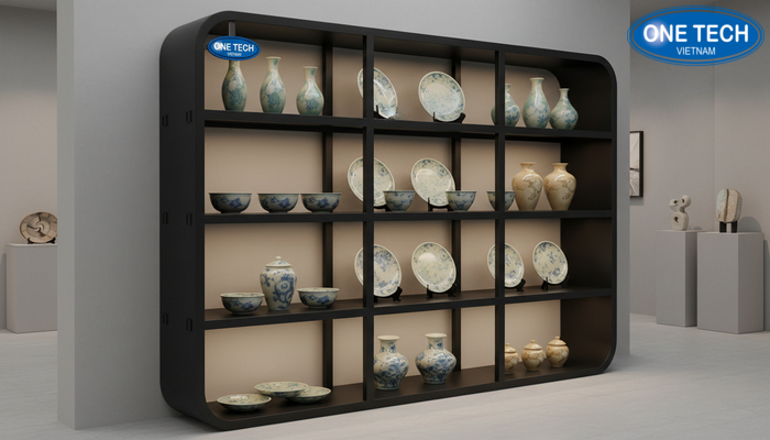 Kệ sắt sơn tĩnh điện trưng bày gốm sứ Kệ sắt sơn tĩnh điện bền chắc cho cửa hàng gốm sứ