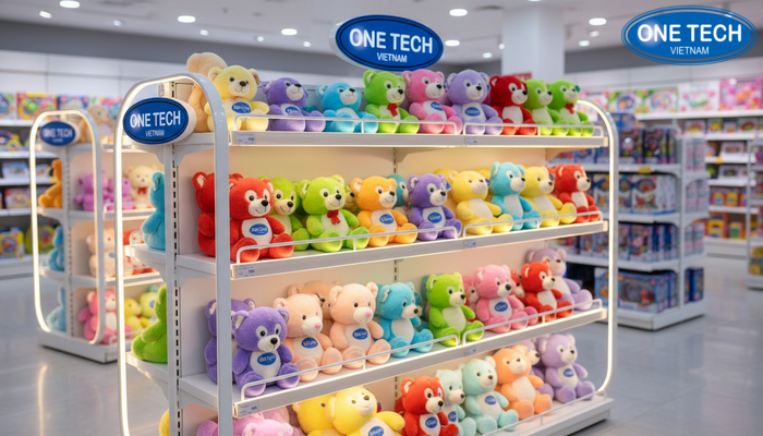 Ke trung bay gau bong tich hop den LED lam noi bat san pham