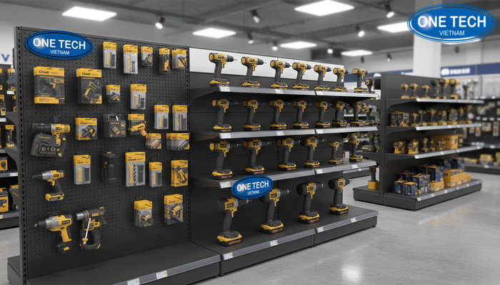 So sánh các loại kệ trưng bày máy khoan phổ biến So sánh kệ treo tường, kệ đứng và kệ đa năng trưng bày máy khoan