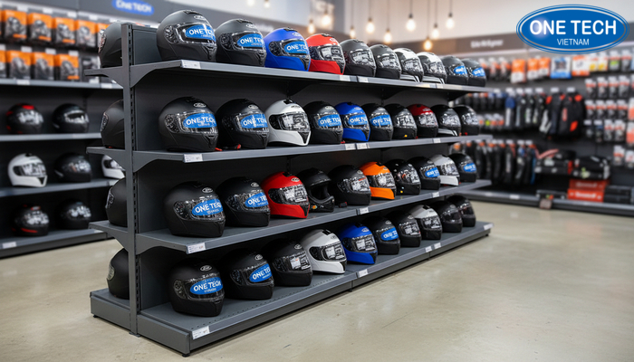 Kệ trưng bày mũ bảo hiểm cho cửa hàng nhỏ tối ưu lối đi