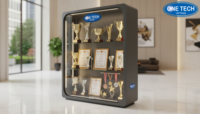 Kệ trưng bày bằng khen có đèn LED và khóa an toàn Tủ kệ trưng bày bằng khen có đèn LED và khóa bảo vệ