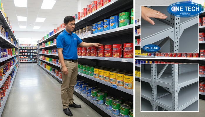 Minh họa các điểm kiểm tra chất lượng kệ trưng bày sơn nước như độ dày mâm chân trụ mối nối sơn phủ