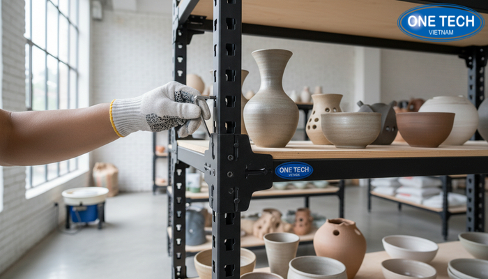 Bảo dưỡng kệ trưng bày gốm sứ Kiểm tra ốc vít và mối nối để kệ trưng bày gốm sứ luôn vững chắc