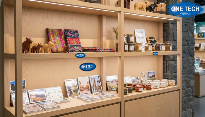 Mẫu kệ gỗ trưng bày đồ lưu niệm Mẫu kệ gỗ tối giản trưng bày quà tặng lưu niệm gọn gàng