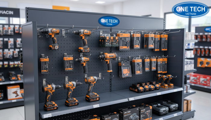 Móc treo điều chỉnh cho kệ trưng bày máy khoan Móc treo điều chỉnh trên kệ treo máy khoan pin sơn tĩnh điện