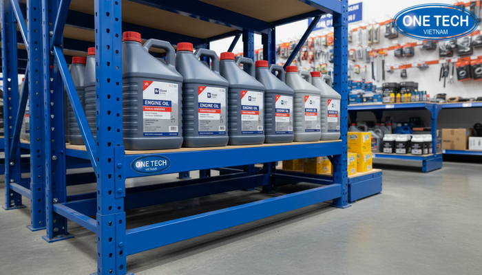 Sắp xếp can dầu nhớt lớn ở tầng thấp để an toàn