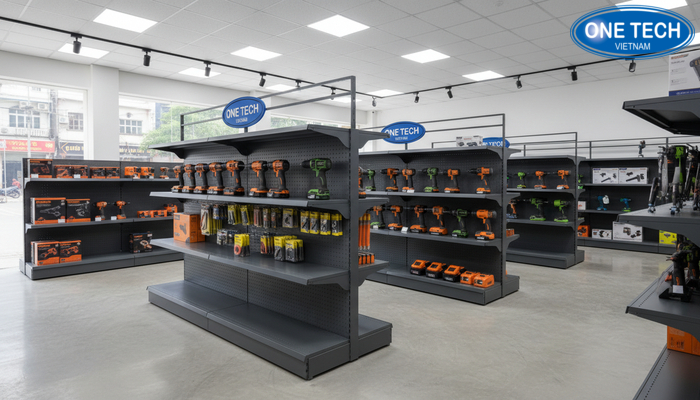 Showroom kệ trưng bày One Tech Group tại Thanh Hóa Khu trưng bày mẫu kệ tại showroom One Tech Group ở Thanh Hóa