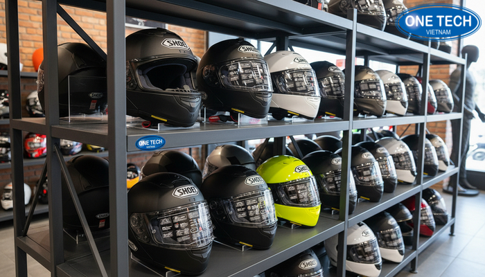 Gợi ý thiết kế kệ trưng bày mũ bảo hiểm theo diện tích thực tế