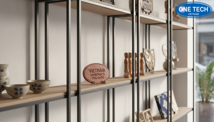 Thiết kế kệ trưng bày đồ lưu niệm theo phong cách hiện đại Thiết kế kệ phong cách minimalist và rustic, nền gọn để tôn sản phẩm