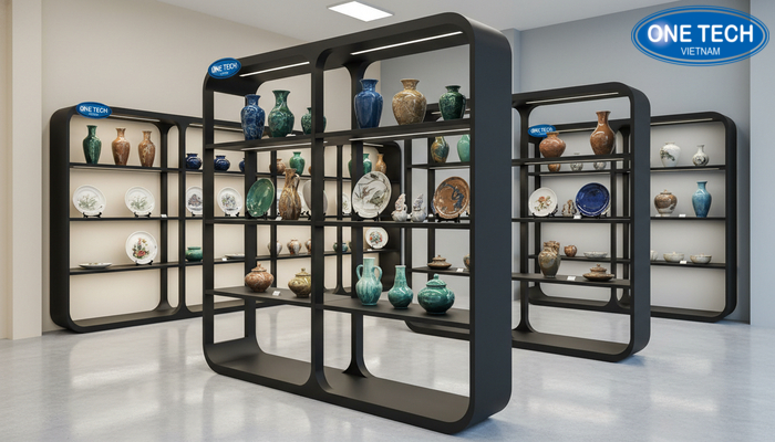 Kệ trưng bày gốm sứ OneTech Group tại Thanh Hóa Hình ảnh thực tế kệ trưng bày gốm sứ lắp đặt tại Thanh Hóa