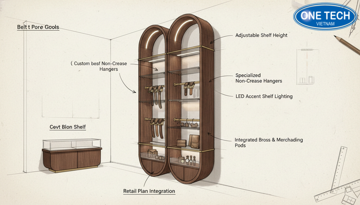 Thiết kế kệ trưng bày thắt lưng theo yêu cầu Bản phác thảo thiết kế kệ trưng bày thắt lưng theo yêu cầu cho cửa hàng
