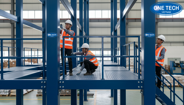 Bảo trì định kỳ kệ sàn Mezzanine gồm kiểm tra liên kết, sàn, lan can và điểm chịu lực