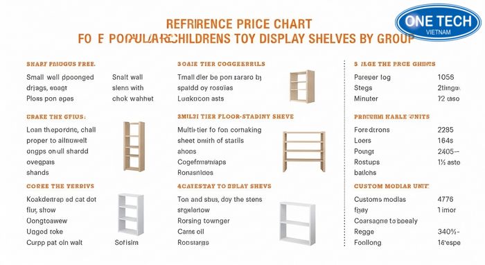 Biểu đồ giá tham khảo kệ trưng bày đồ chơi trẻ em theo nhóm phổ biến