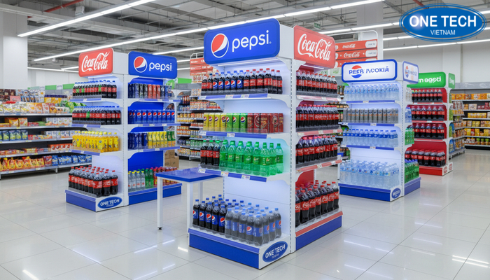 Bộ sưu tập kệ quảng cáo Pepsi, Coca do OneTech sản xuất tại Thanh Hóa