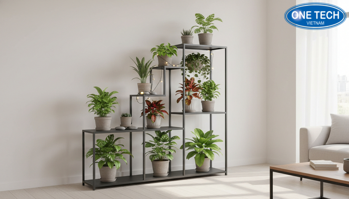 Bo tri ke trung bay cay canh phong khach Vi du bo tri ke bac thang trung bay cay canh trong phong khach