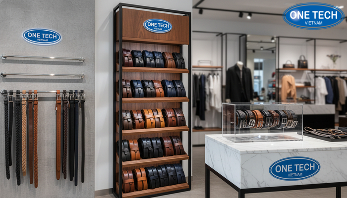 Kiểu dáng kệ trưng bày thắt lưng phổ biến Các kiểu kệ trưng bày thắt lưng: kệ đứng, kệ treo tường, kệ để bàn