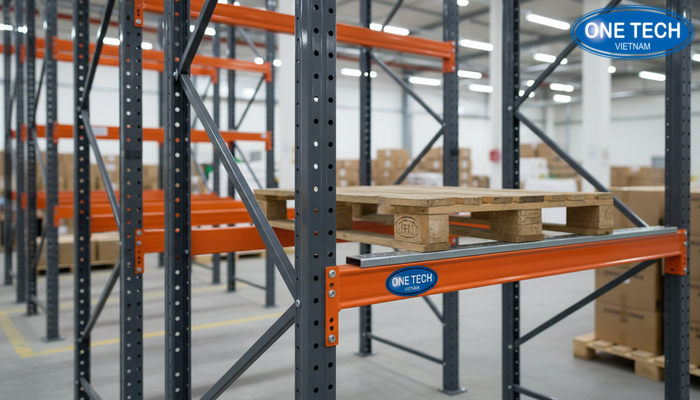 Cấu tạo kệ pallet gồm upright frame, beam, giằng và thanh đỡ pallet