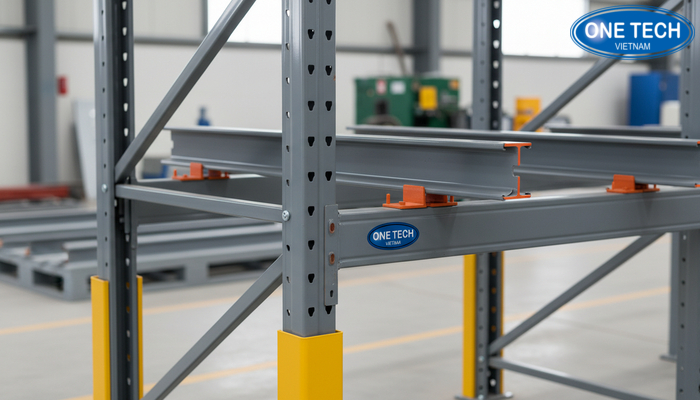 Cấu tạo kệ selective Sơ đồ cấu tạo kệ selective gồm upright frame, beam và phụ kiện