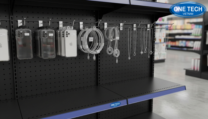 Chi tiết móc treo phụ kiện an toàn, dễ tháo lắp theo từng nhóm hàng