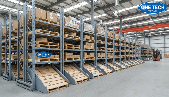 Minh hoa pallet xep theo kenh tren ke Push Back