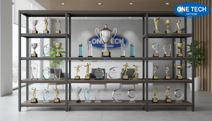 Bài trí cúp trên kệ trưng bày Gợi ý bài trí cúp trên kệ theo cấp độ và chủ đề