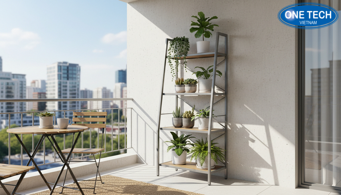 Ke bac thang trung bay cay canh 3-5 tang Mau ke bac thang trung bay cay canh 3-5 tang cho ban cong