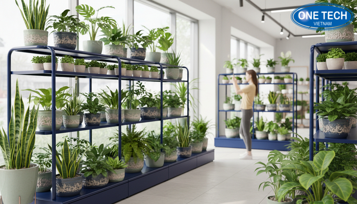 Ke trung bay cay canh cua hang Ke trung bay cay canh trong cua hang tao diem nhan va goc check-in