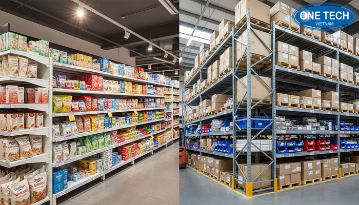 So sánh kệ con lăn dùng cho siêu thị và kệ con lăn dùng cho kho công nghiệp