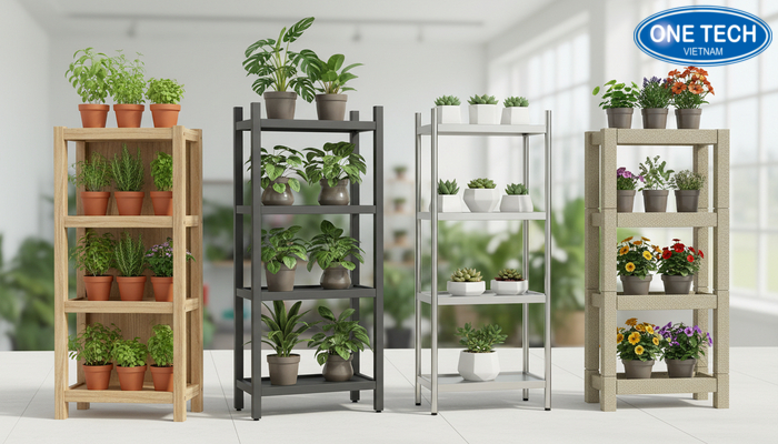 So sanh chat lieu ke de cay canh So sanh ke de cay canh bang go sat inox va nhua composite