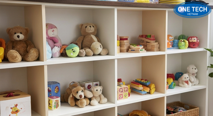 Kệ gỗ MDF nhiều ngăn mở trưng bày đồ chơi trẻ em
