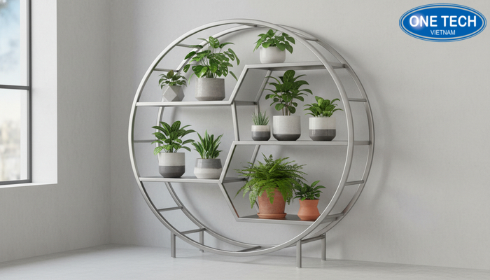 Ke trung bay cay canh inox nhom Ke trung bay cay canh chat lieu inox hoac nhom hien dai